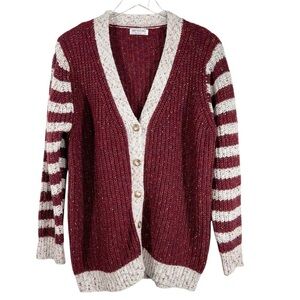 SHOP NEIGHBOR V-Neck ColorBlock Striped Sweater Cardigan Speckled Yarn  Small